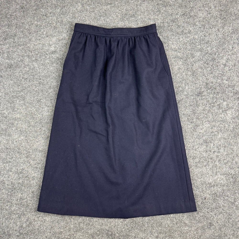 Allyson Wood Skirt Womens Size 10 Navy Blue Wool Midi A-Line Gathered Waist Slit